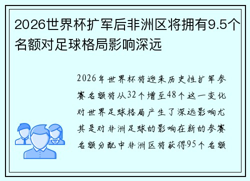 2026世界杯扩军后非洲区将拥有9.5个名额对足球格局影响深远